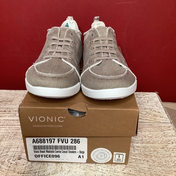 Vionic Pismo Taupe Casual Canvas Support Slip-On Sneakers Washable Eco-Conscious - Picture 7 of 10